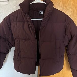 H&M Cropped Burgundy Puffer Jacket